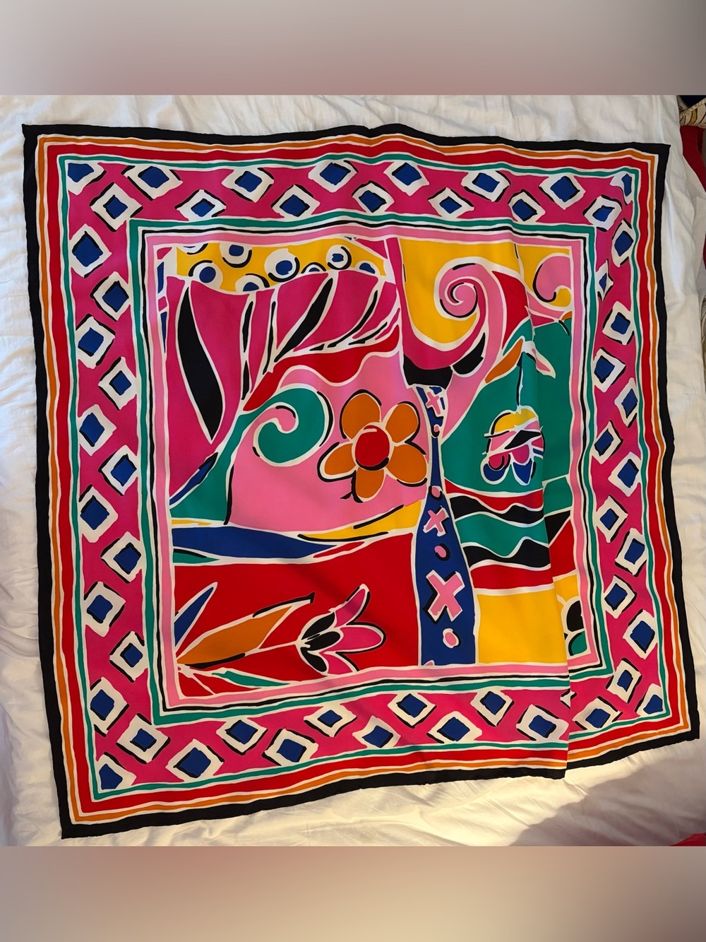 Vintage large fashion square scarf Escada type print 80s